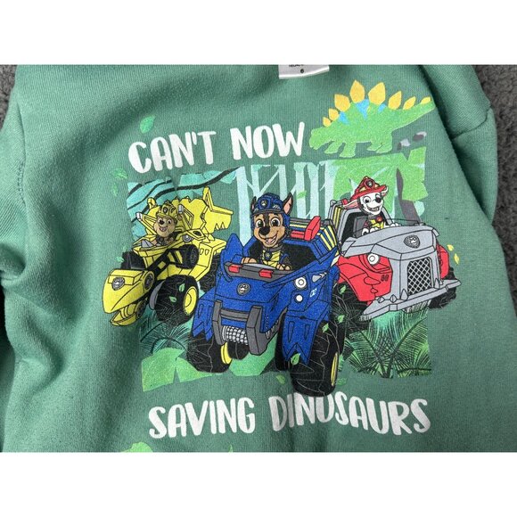 Nickelodeon Paw Patrol Boys 6 Green Sweatshirt Saving Dinosaurs Pullover - Picture 3 of 5